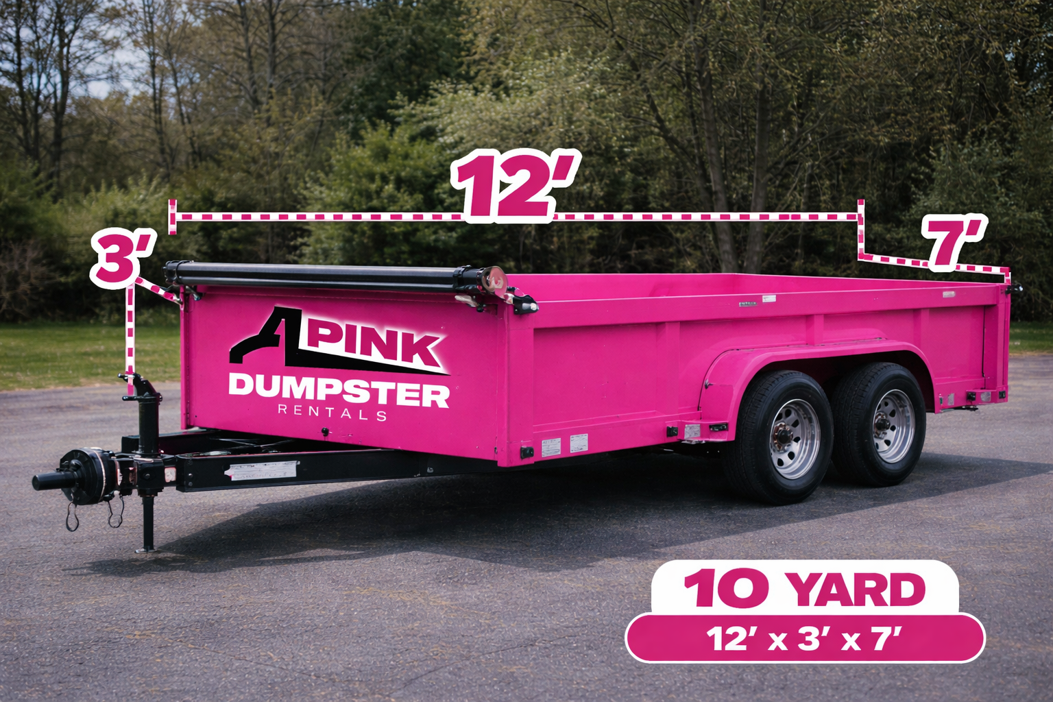 10 yard dumpster rental Elkhart IN — Pink Dumpster Co — 12ft x 7ft x 3ft