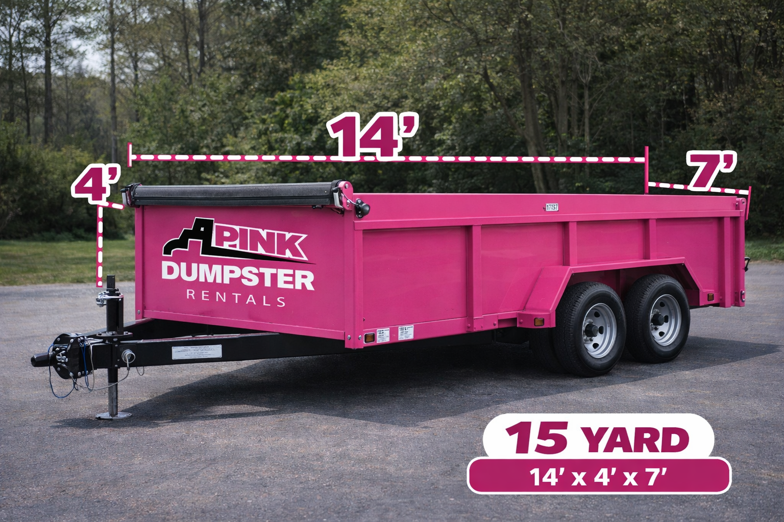 15 yard dumpster rental Elkhart IN — Pink Dumpster Co — 14ft x 7ft x 4ft